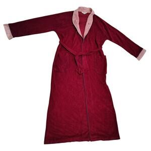 Vintage Christian Dior Monsieur One Size Burgundy Pink Velour Robe Belted 80s